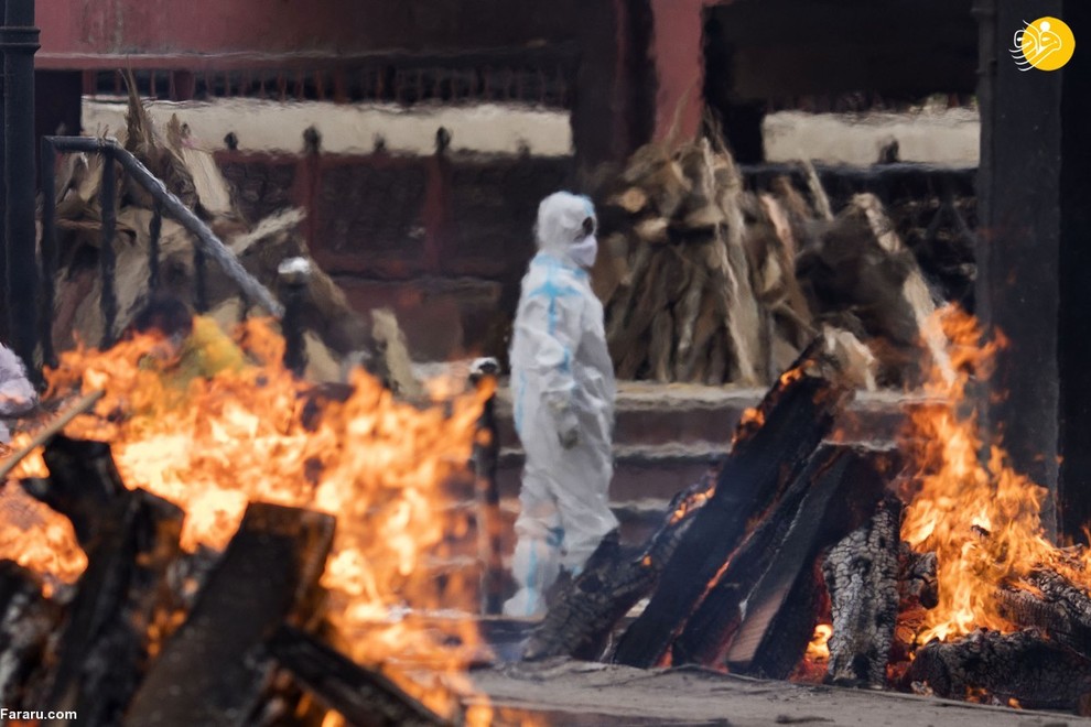 سوزاندن مرده های کرونایی در هند + تصاویر