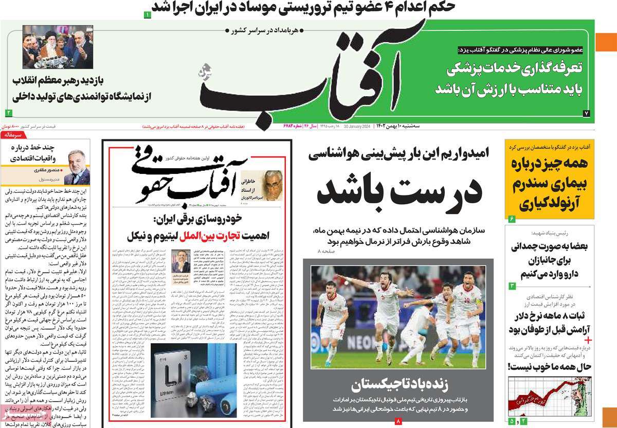 صفحه نخست روزنامه های دهم بهمن
