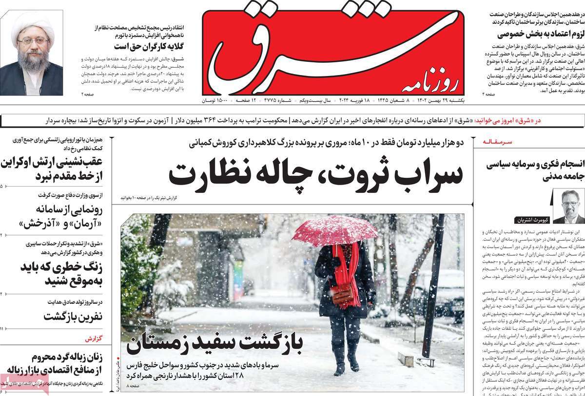 صفحه نخست روزنامه های بیست و نهم بهمن