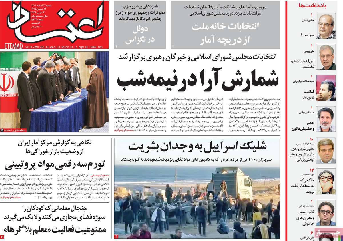 صفحه نخست روزنامه های دوازدهم اسفند