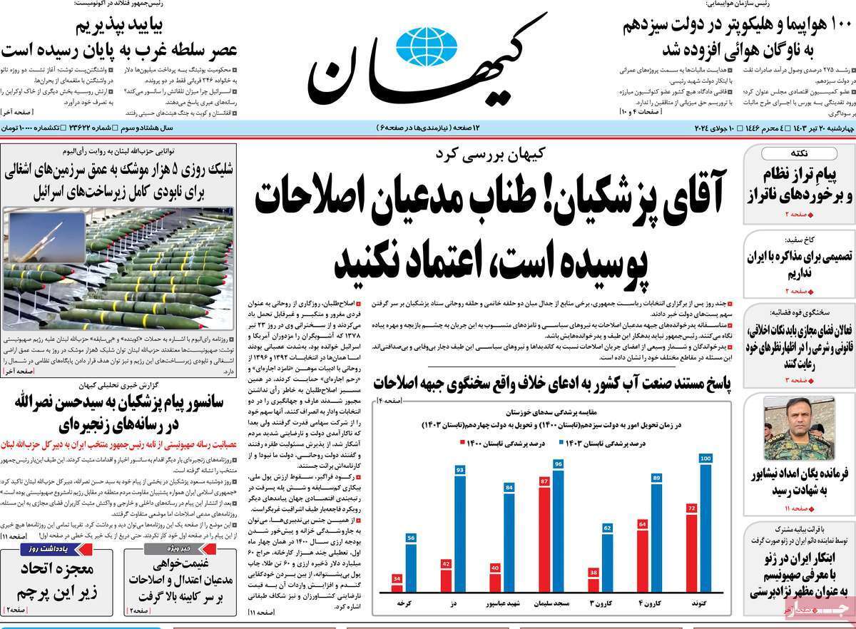 صفحه نخست روزنامه های بیستم تیر