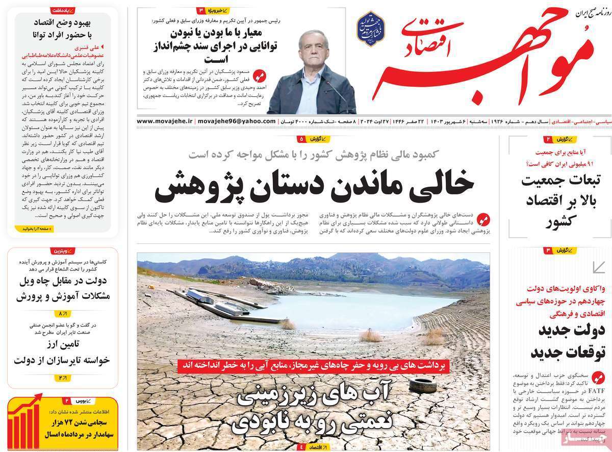 صفحه نخست روزنامه‌ های ششم شهریور