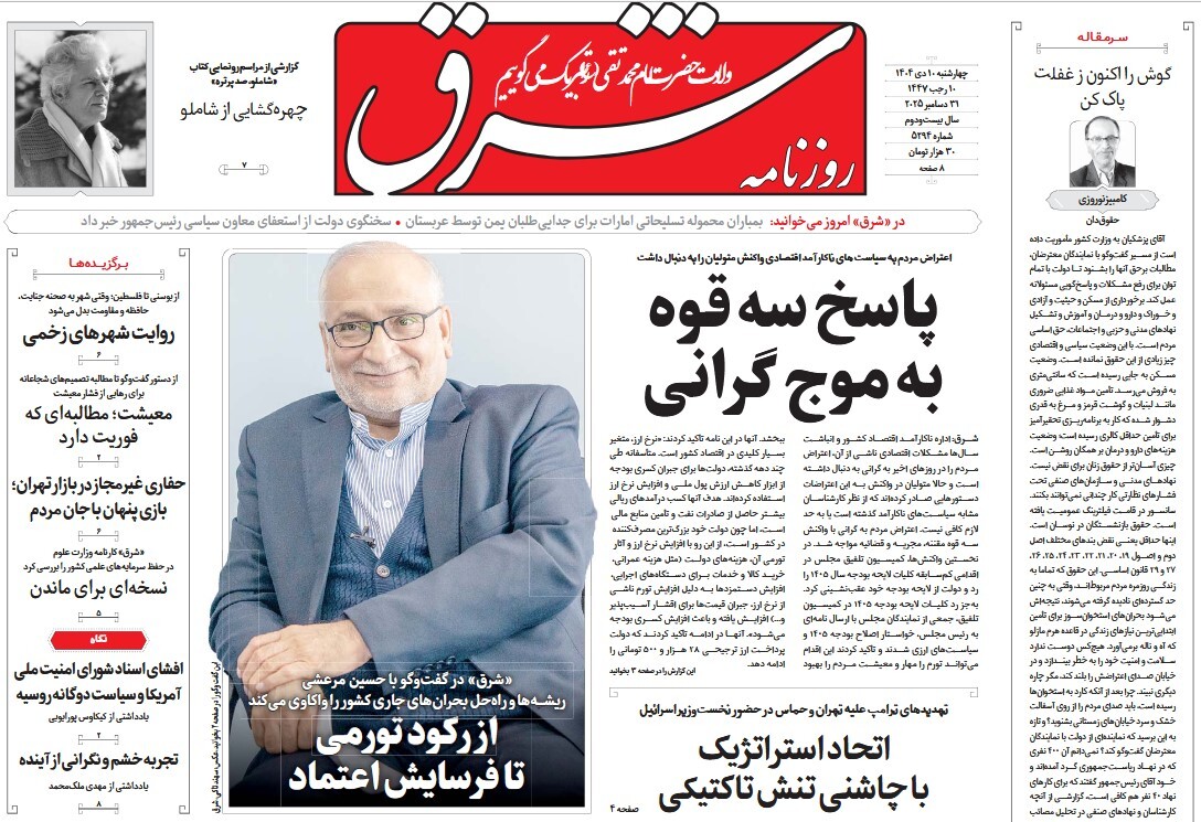 صفحه نخست روزنامه‌ های دهم دی