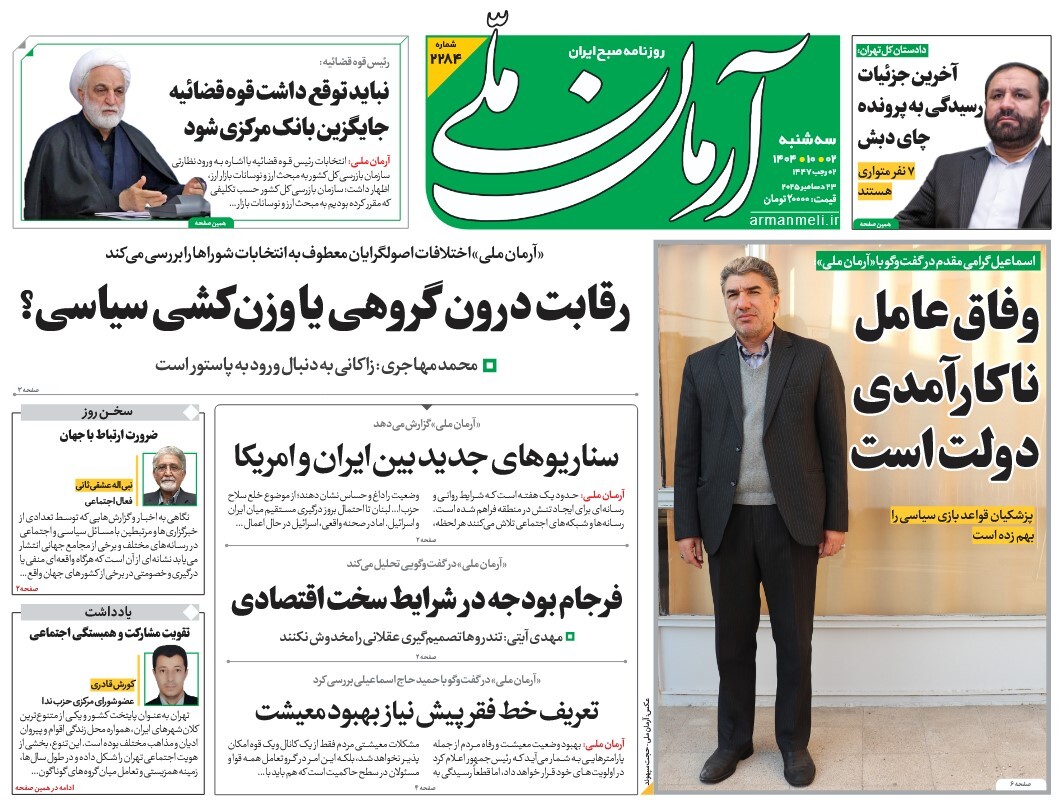 صفحه نخست روزنامه‌ های دوم دی