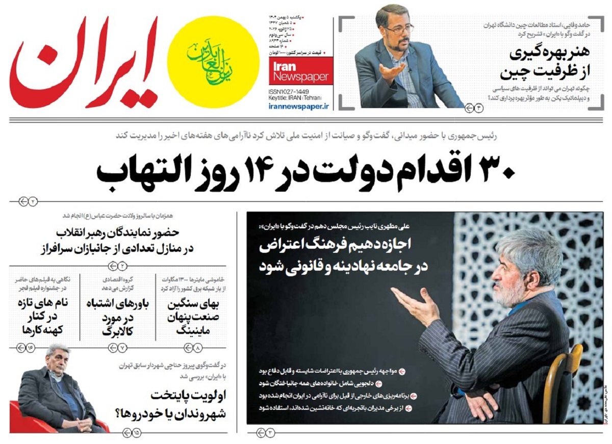 صفحه نخست روزنامه‌ های ششم بهمن