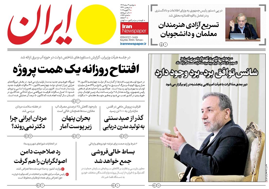 صفحه نخست روزنامه‌ های چهارم اسفند