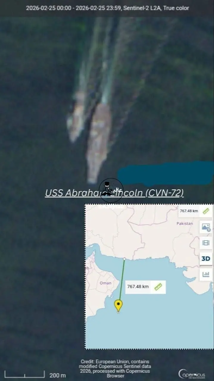 ناو آبراهام لینکلن در نزدیکی چابهار