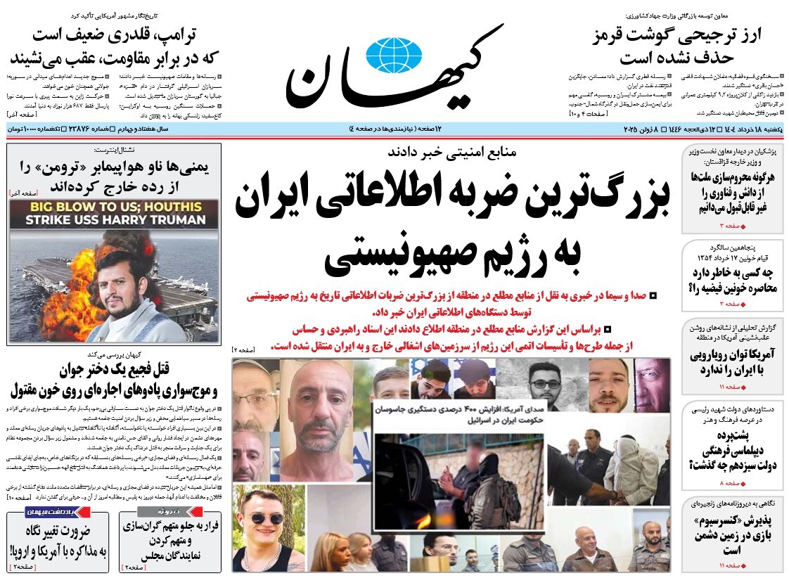 صفحه نخست روزنامه‌ های هجدهم خرداد