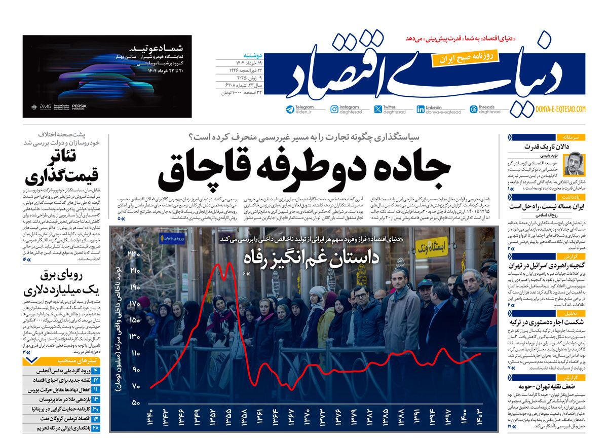 صفحه نخست روزنامه‌ های نوزدهم خرداد