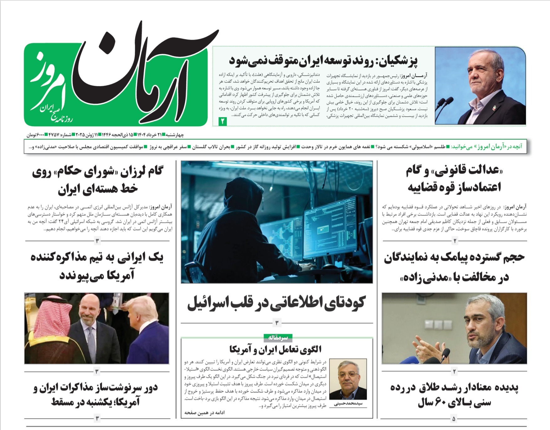 صفحه نخست روزنامه‌های بیست و یکم خرداد