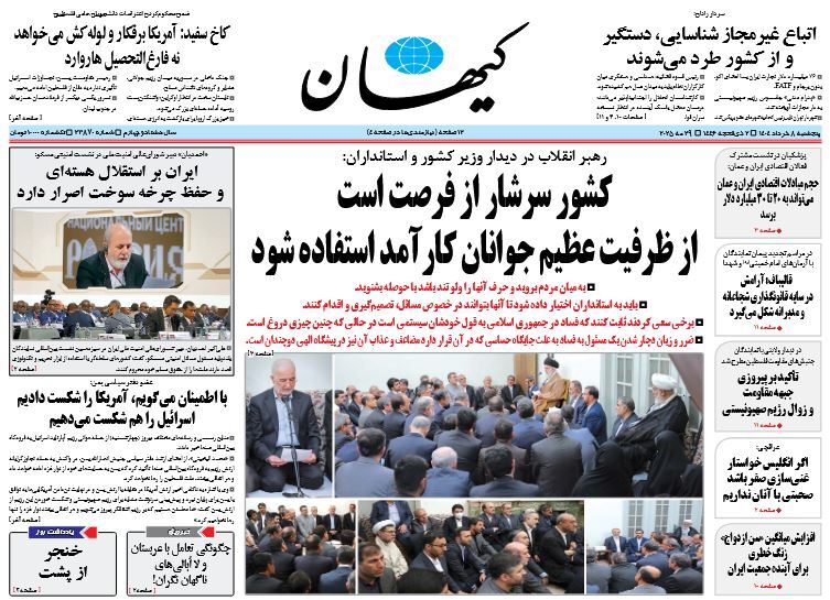 صفحه نخست روزنامه‌ های هشتم خرداد
