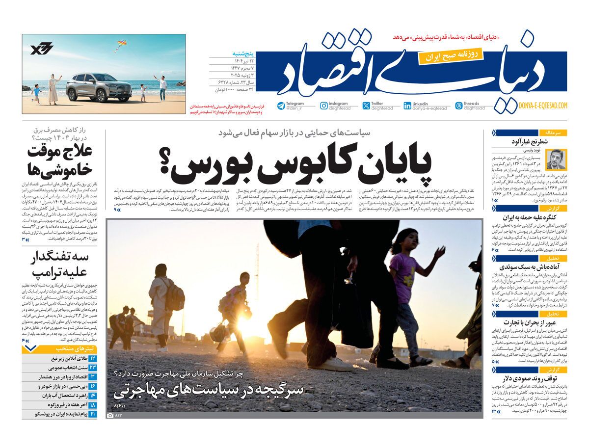 صفحه نخست روزنامه‌ های دوازدهم تیر