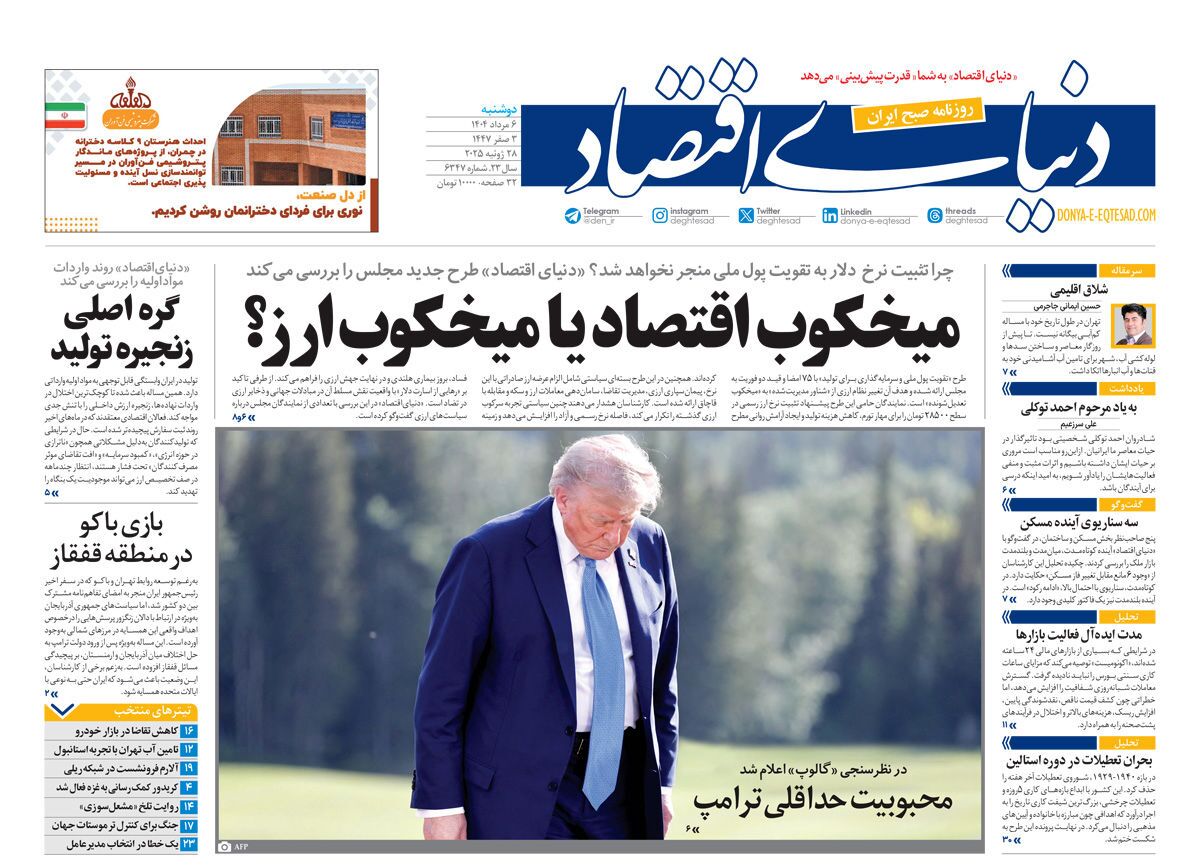 صفحه نخست روزنامه‌ های ششم مرداد