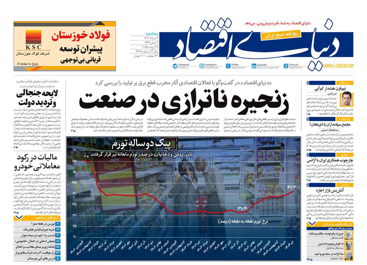 صفحه نخست روزنامه‌ های هفتم مرداد