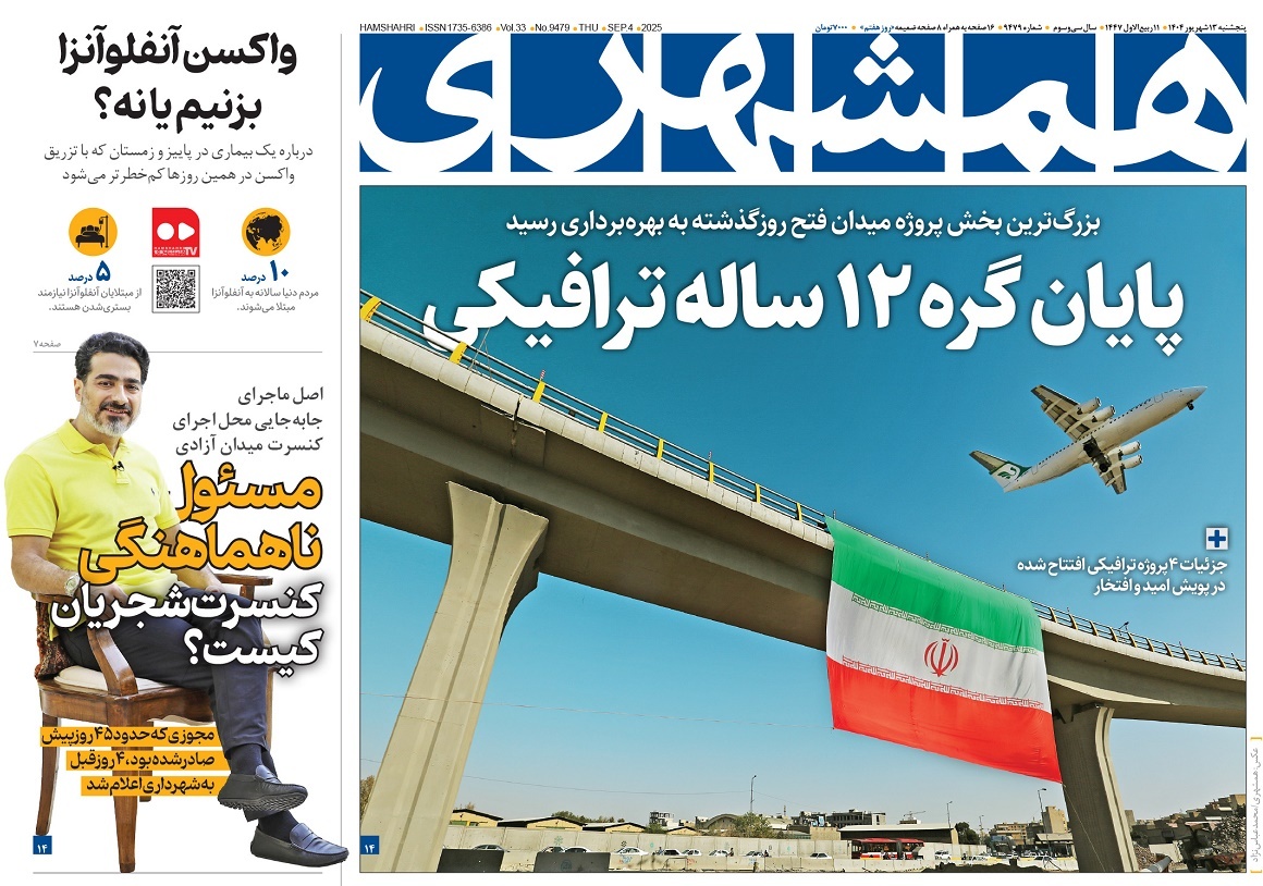 صفحه نخست روزنامه‌ های سیزدهم شهریور