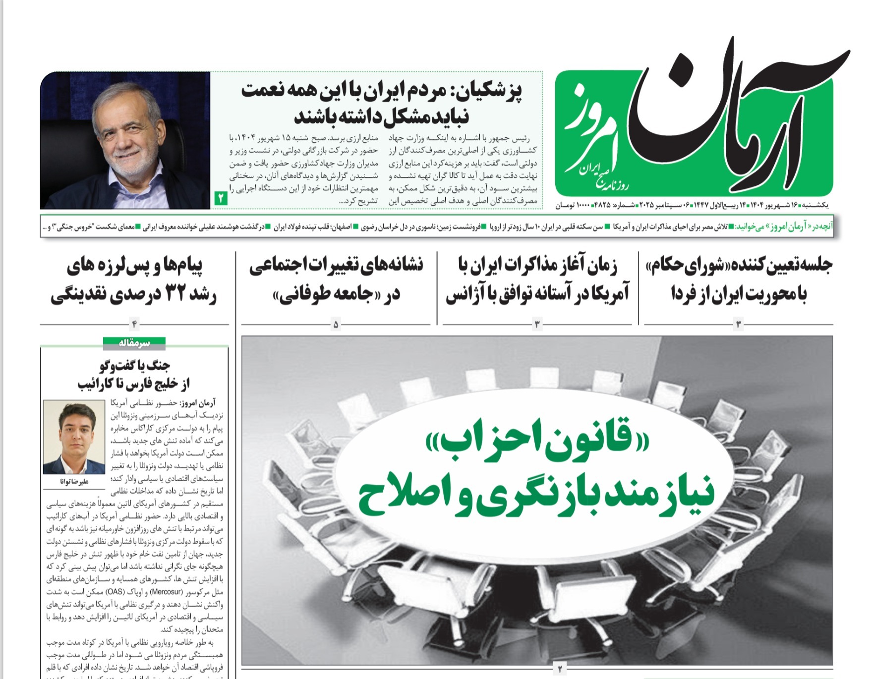 صفحه نخست روزنامه‌ های شانزدهم شهریور