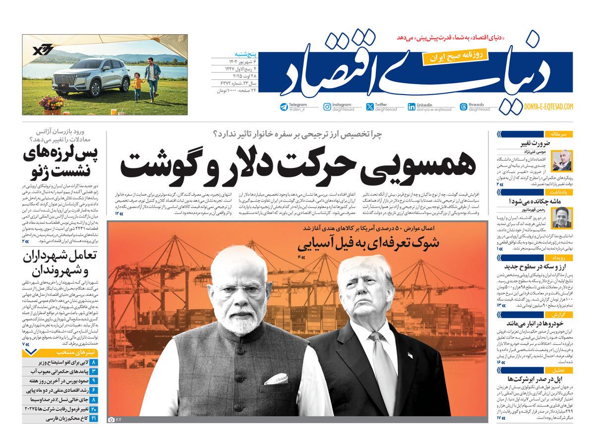 صفحه نخست روزنامه‌ های ششم شهریور