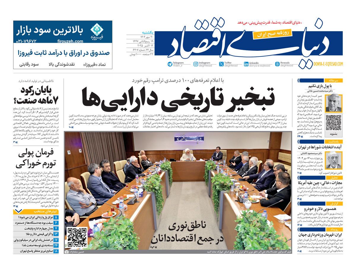 صفحه نخست روزنامه‌ های بیستم مهر