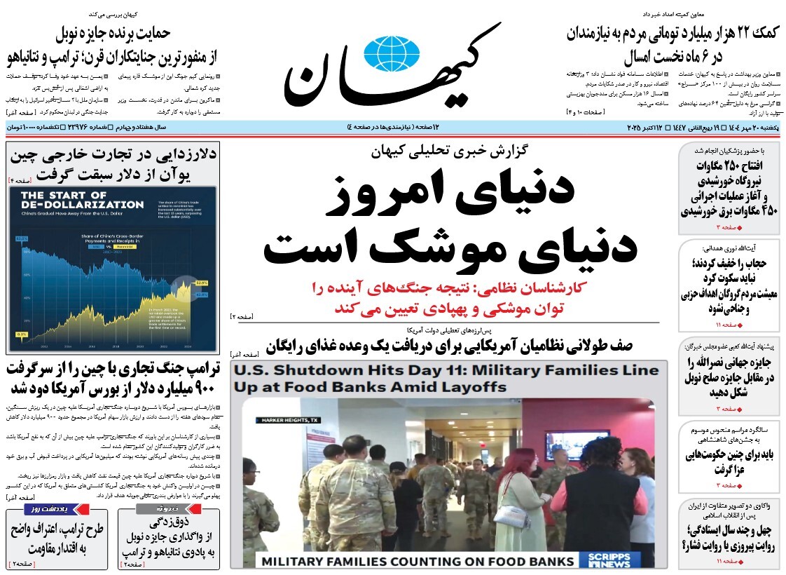 صفحه نخست روزنامه‌ های بیستم مهر