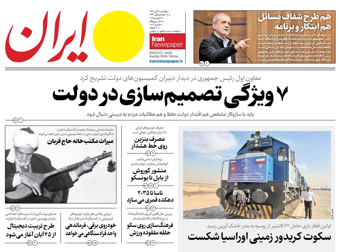 صفحه نخست روزنامه های هجدهم آبان