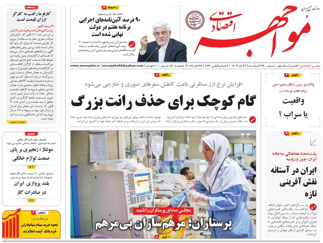 صفحه نخست روزنامه‌ های ششم آبان