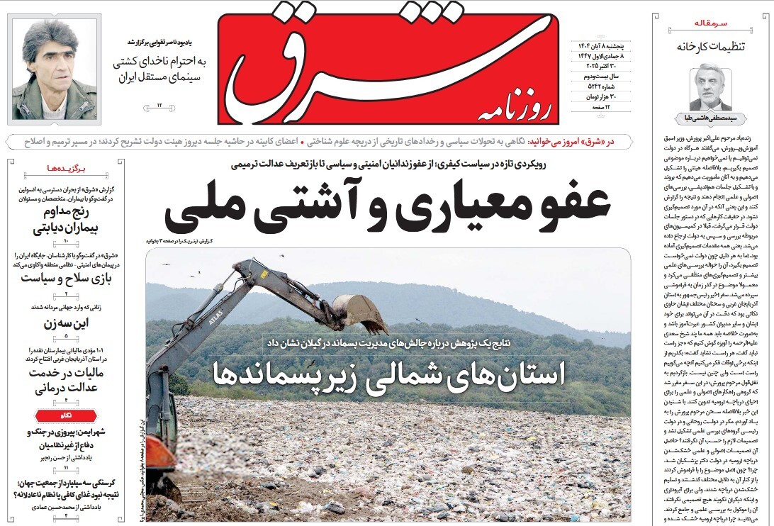 صفحه نخست روزنامه‌های هشتم آبان