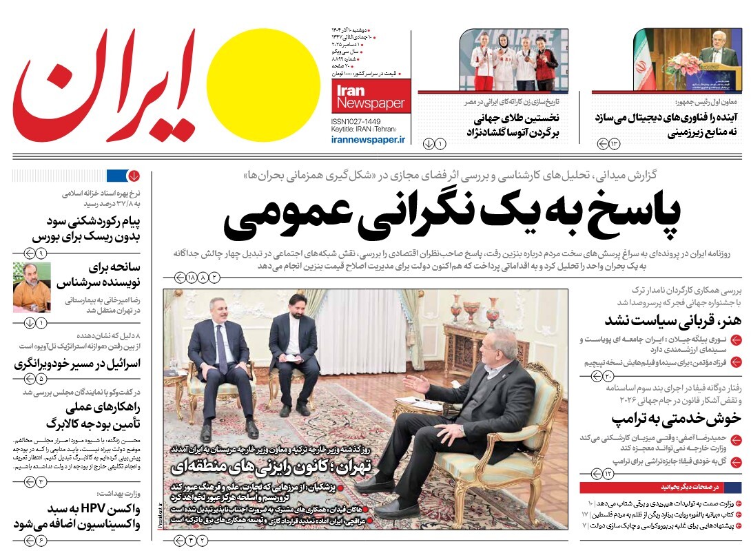 صفحه نخست روزنامه‌ های دهم آذر
