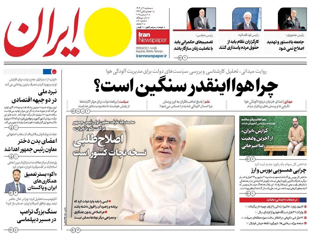 صفحه نخست روزنامه‌ های یازدهم آذر