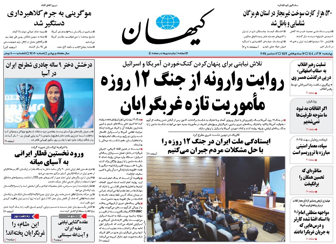 صفحه نخست روزنامه‌ های دوازدهم آذر
