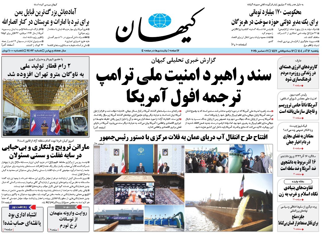 صفحه نخست روزنامه‌ های شانزدهم آذر