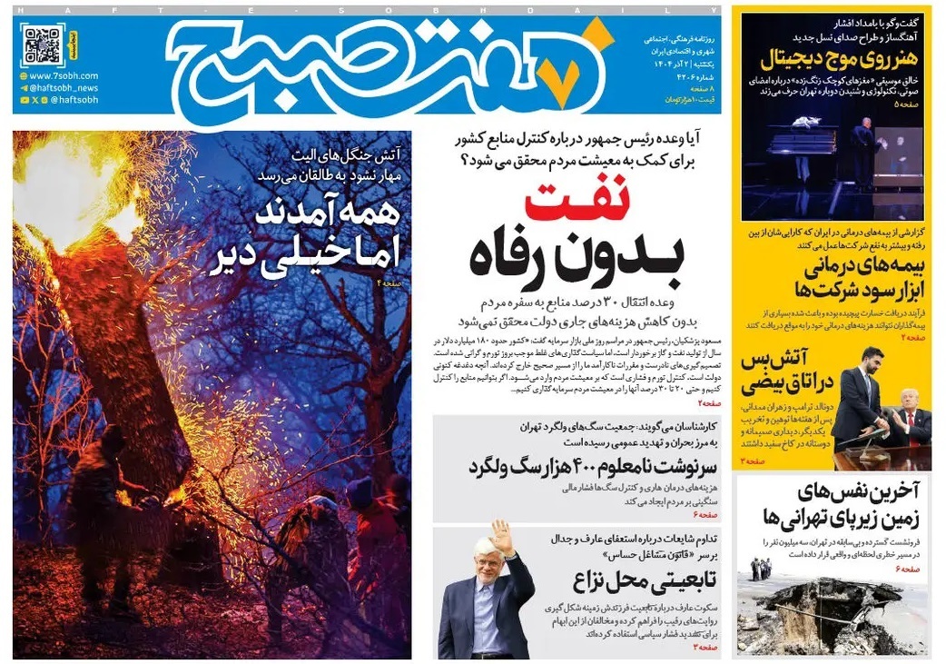 صفحه نخست روزنامه‌ های دوم آذر