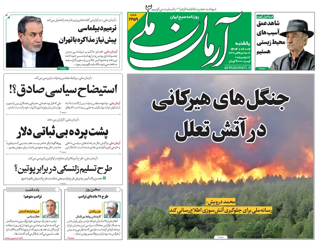 صفحه نخست روزنامه‌ های دوم آذر