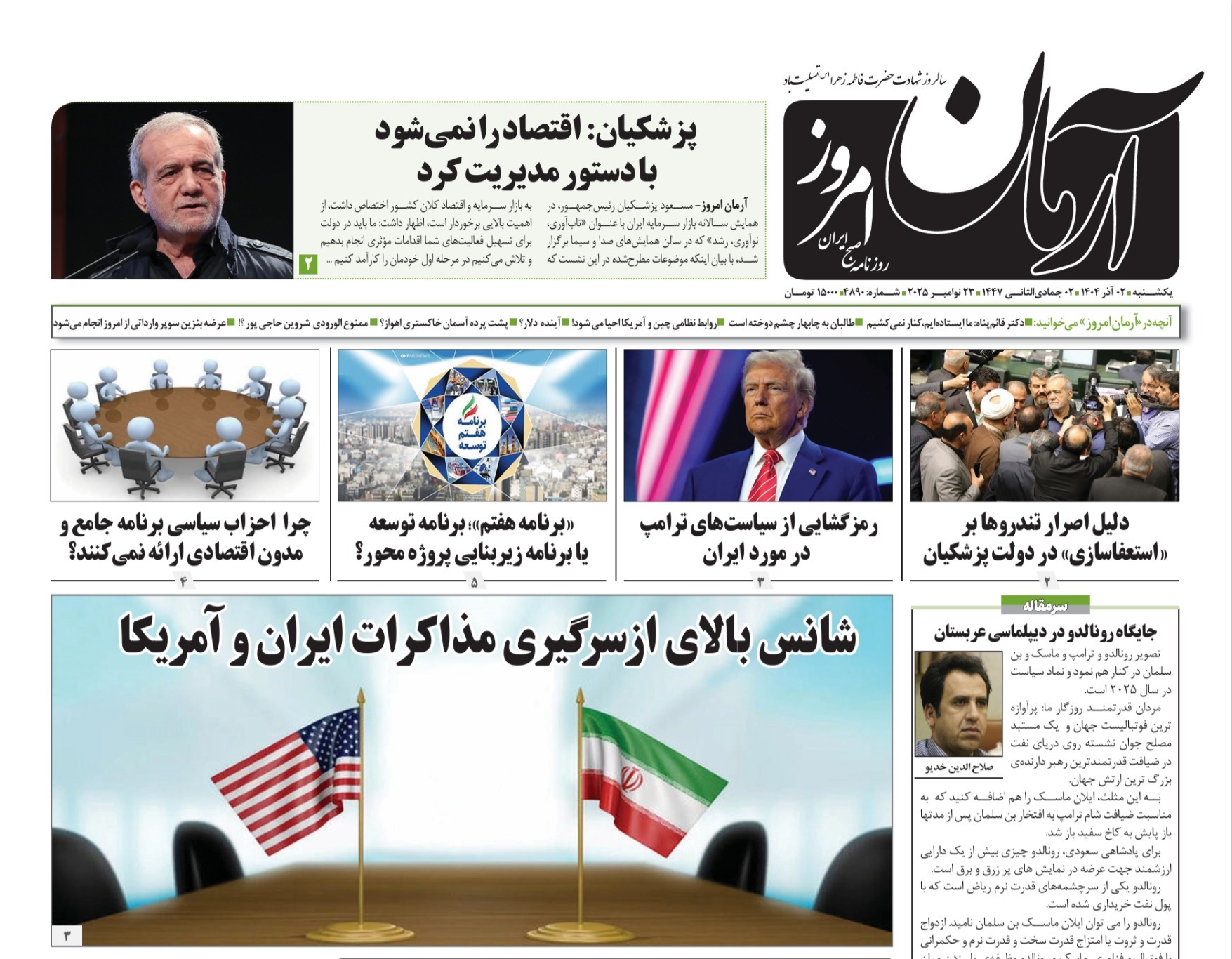 صفحه نخست روزنامه‌ های دوم آذر