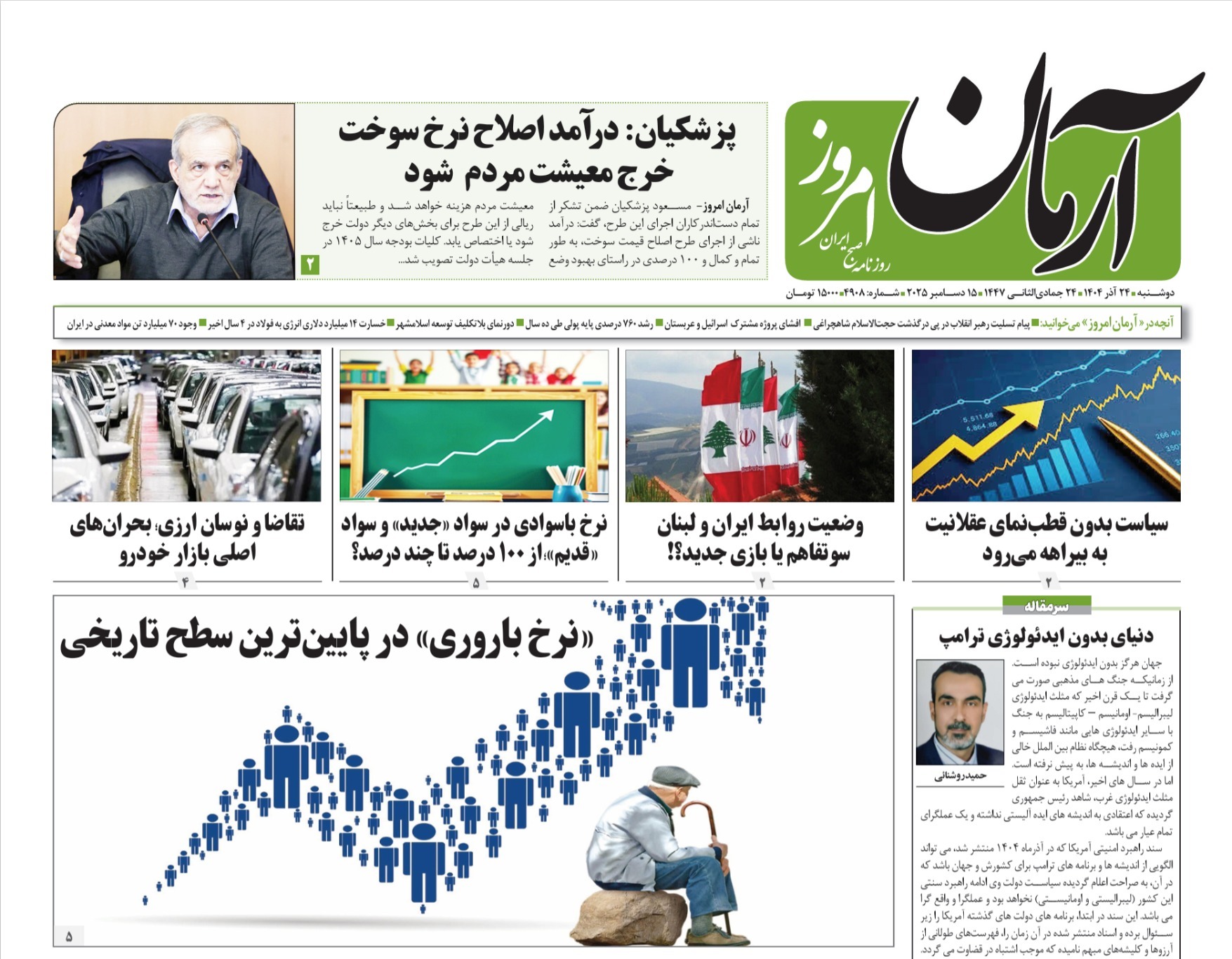 صفحه نخست روزنامه‌ های بیست و چهارم آذر