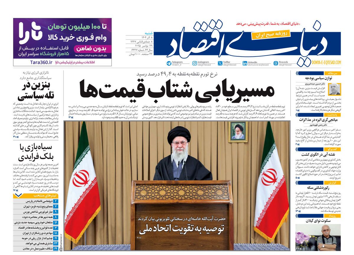 صفحه نخست روزنامه‌ های هشتم آذر