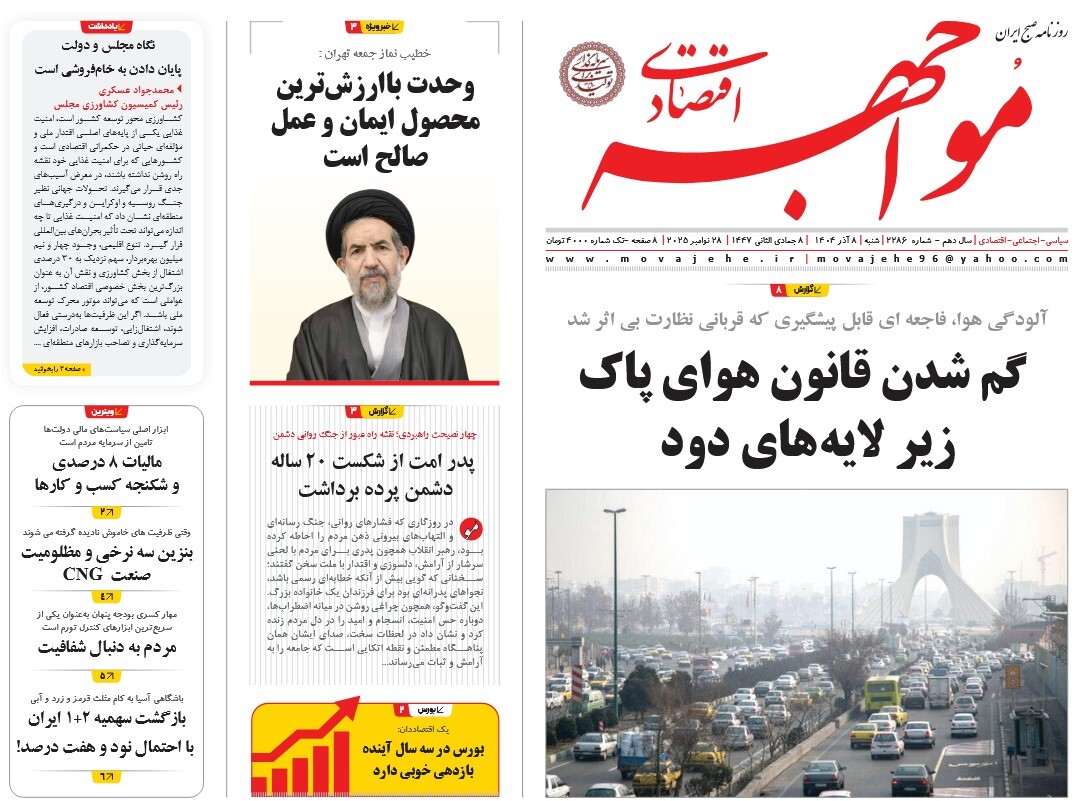 صفحه نخست روزنامه‌ های هشتم آذر